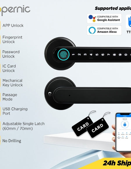 Tropernic C6 TTLOCK 5 In 1 Digital Door Lock APP Remote Unlock Anti Theft Fingerprint Handle Password Smart Lock 60/70MM Single Latch For Bedroom Home Hotel