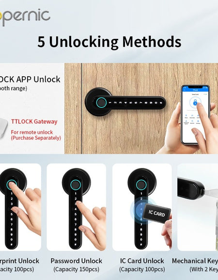 Tropernic C6 TTLOCK 5 In 1 Digital Door Lock APP Remote Unlock Anti Theft Fingerprint Handle Password Smart Lock 60/70MM Single Latch For Bedroom Home Hotel
