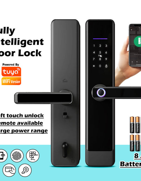 E908-Keyless-Entry Fingerprint Smart Door Lock,with with 6068 Mortise, 5-in-1 Unlock Methods, Tuya App Electronic Digital Door Lock with Digital Passcode/Key/IC Card Unlock