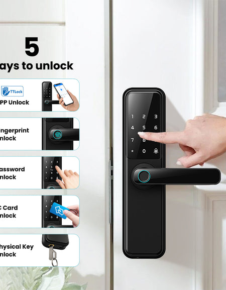 New Biometric Fingerprint Smart Door Lock with 5-in-1 Unlock Methods,Electronic anti-lock Button,Digital Passcode RFID Card Keyless Security Entry Electronic Smart Lock for Home Security