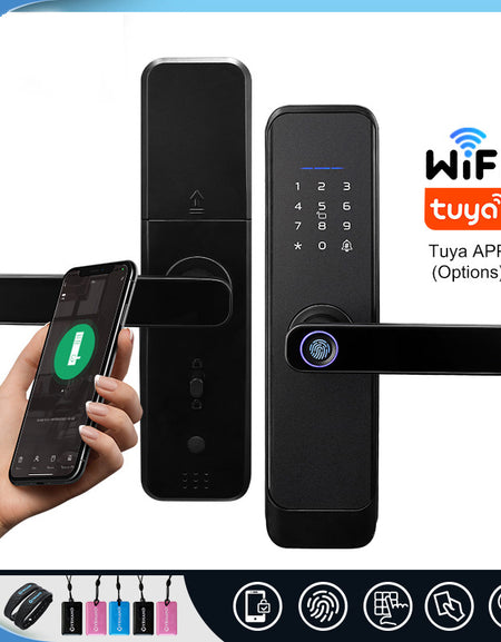 H03- 5 in 1 Unlock Methods Electronic Digital Door Lock, Tuya App Biometrics Fingerprint Smart Door with 4585 Mortise, Keyless Entry Door Lock for Home Apartment