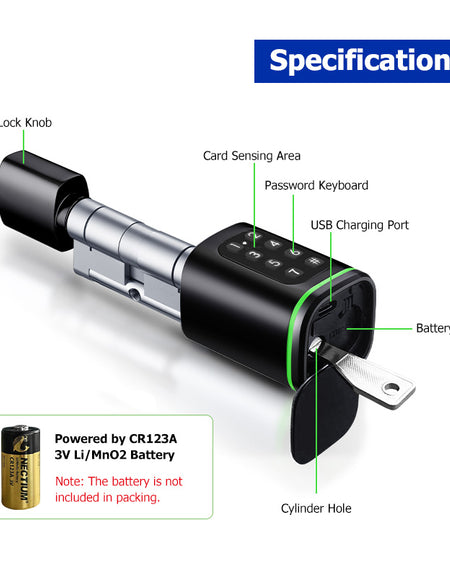 S1P-Adjustable TTLock APP Cylinder Smart Door Lock Password Digital RFID Card Mechanical Key for Home Apartment