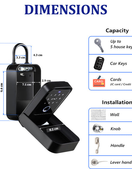 K5-Smart Key Lock Box,Home Key Wireless Smartlock Box with Fingerprint & Passcode & Access Card & Manual Key & TTlock App Control,Easy Installation