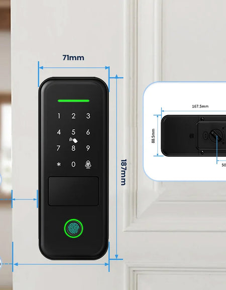R7-Fingerprint Smart Lock with TUYA App Remote Control, Keypad Code, RFID Card, Keyless Entry,Electric Rim Lock & Gateway for Home Security