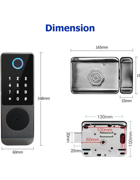 R07-Fingerprint Door Lock Tuya App Remote Control, Keyless Electronic Smart Rim Door Lock With IC Card Digital Password Key Unlock
