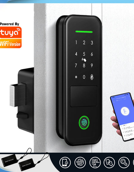 R7-Fingerprint Smart Lock with TUYA App Remote Control, Keypad Code, RFID Card, Keyless Entry,Electric Rim Lock & Gateway for Home Security
