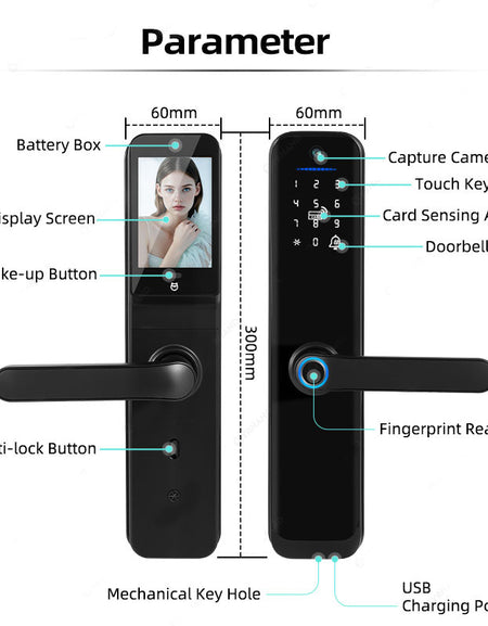 X9pro-TUYA App Biometric Fingerprint Smart Door Lock with Camera,RFID Card/Digital Passcode/Key/App Remote Unlock,Keyless Entry Electronic Smart Door Lock for Home Apartment