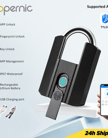 Tropernic 916 TTLOCK Smart Padlock IP67 Waterproof Fingerprint Padlock Bluetooth Unlock USB Rechargeable Portable Mini Anti-Theft Padlock With Key