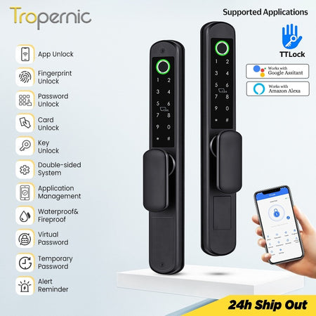 Tropernic A211 TTLOCK กลอนประตูล็อคอัจฉริยะสำหรับประตูเหล็กดัด สแกนลายนิ้วมือสองด้าน รหัสผ่าน ปลดล็อค ประตูดิจิทัลอลูมิเนียม