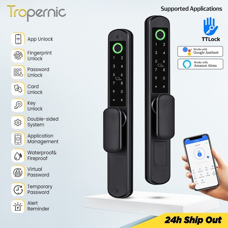 Tropernic A211 TTLOCK Smart Grill Door Lock Double Sided Fingerprint Password Unlocking Digital Aluminum Door Lock