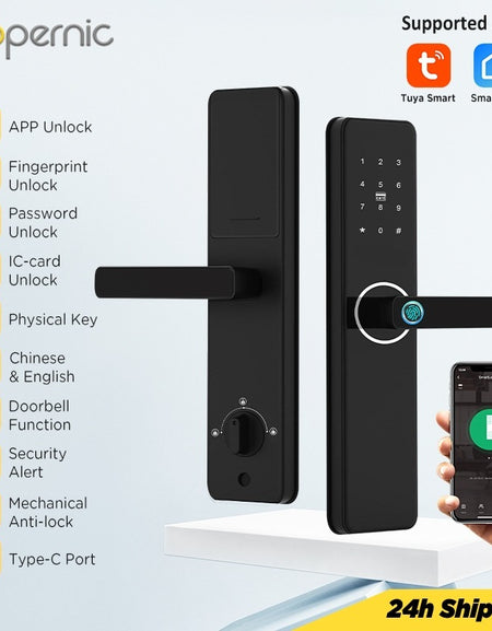 Tropernic Z13P Tuya Smart Door Lock with Doorbell Fingerprint Password Security Door Lock with Mechanical Anti-Lock 6068 Mortise