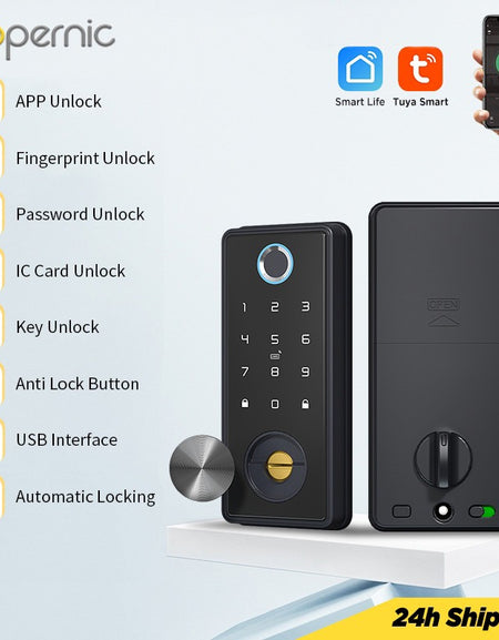 Tropernic T1 Tuya Smart Door Lock WiFi Remote Unlock Digital Password IC Card Biometric Fingerprint Unlock Fully Automatic Electric Deadbolt