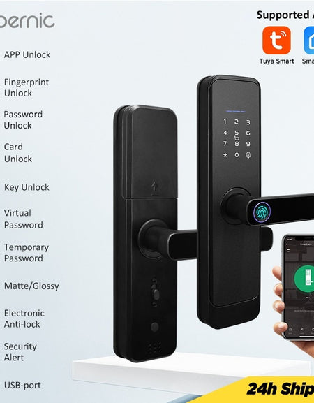 Tropernic H03 5 In 1 Tuya Smart Door Lock with Doorbell Password Digital Lock with Electronic Anti-Lock Fingreprint Kunci Pintu Rumah for Home