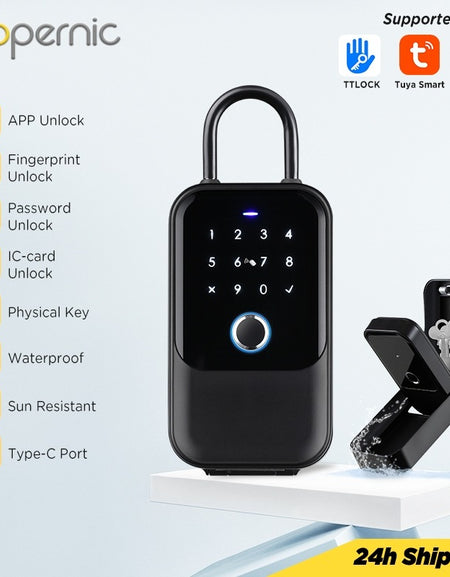 Tropernic K5 Tuya/TTLOCK Bluetooth Key Safe Box Outdoor Waterproof Wall Mounted Safety Box APP Remote Unlock Fingerprint Password Anti Theft Strongbox for Home