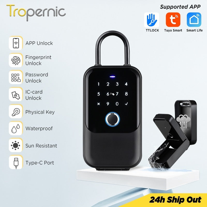 Tropernic K5 Tuya/TTLOCK Bluetooth Key Safe Box Outdoor Waterproof Wall Mounted Safety Box APP Remote Unlock Fingerprint Password Anti Theft Strongbox for Home