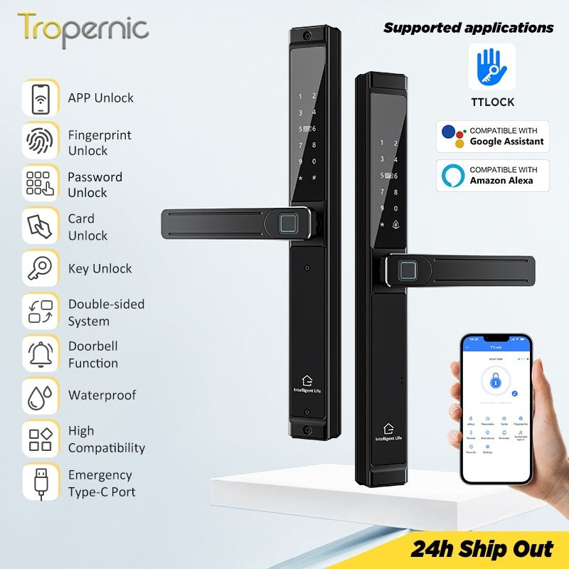 Tropernic F6 TTLOCK Double Sided Smart lock Waterproof Double Side System Grill Door Lock with Doorbell Bluetooth Smart Digital Lock