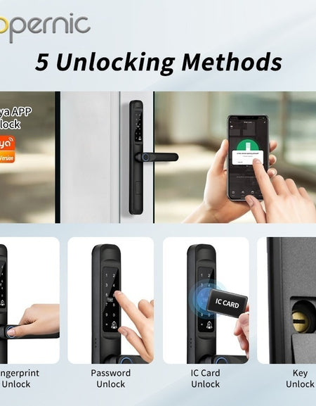 Tropernic A6 5 In 1 Tuya Smart Door Lock with Doorbell Function Waterproof Fingerprint Sliding Door Lock Zinc Alloy Electronic Lock Digital Password Lock For Aluminum Door