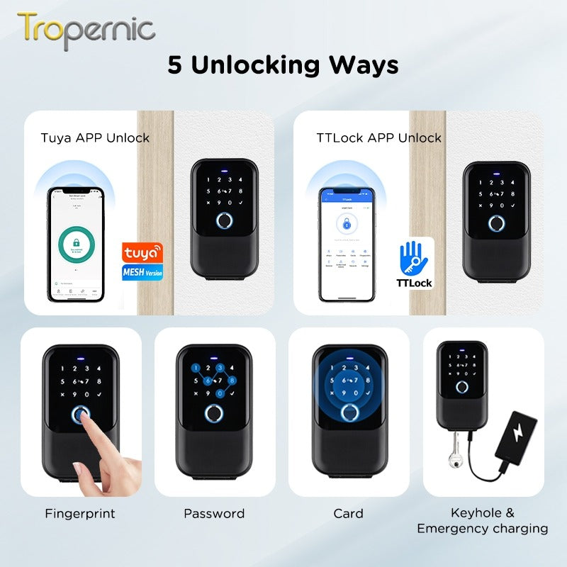 Tropernic K5 Tuya/TTLOCK Bluetooth Key Safe Box Outdoor Waterproof Wall Mounted Safety Box APP Remote Unlock Fingerprint Password Anti Theft Strongbox for Home
