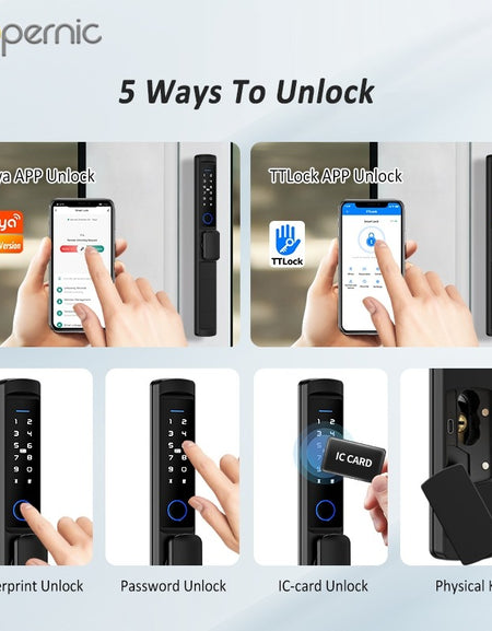 Tropernic F2 Tuya/TTLOCK Waterproof Smart Door Lock Anti Theft Zinc Alloy Sliding Door Lock with Short Handle Semi-Automatic Fingerprint Digital Lock For Aluminum Door