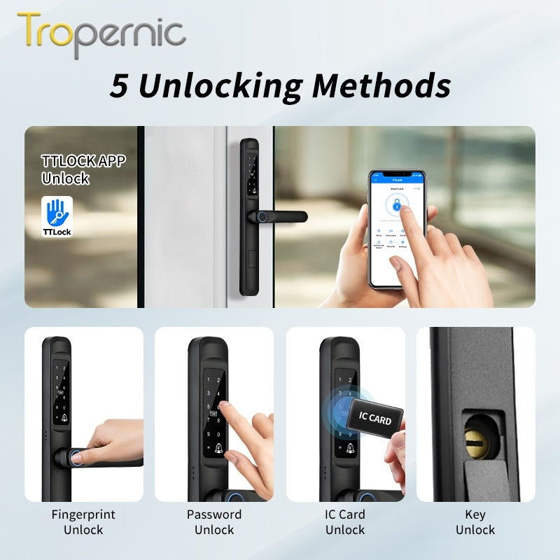 Tropernic A6 TTLOCK Smart Door Lock with Doorbell APP Remote Unlock Waterproof Sliding Door Lock Fingerprint Digital Lock Google Home Amazon Alexa