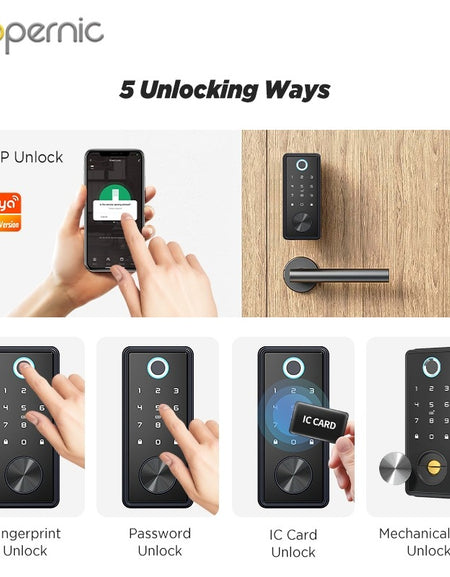 Tropernic T1 Tuya Smart Door Lock WiFi Remote Unlock Digital Password IC Card Biometric Fingerprint Unlock Fully Automatic Electric Deadbolt