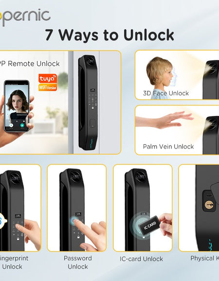 Tropernic Z37 7 In 1 Tuya Smart Door Lock with HD Camera Video Surveillance APP Remote Unlock Fully Automatic Security Door Digital Lock Face Palm Print Unlock Kunci Pintu Rumah