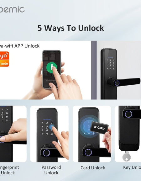 Tropernic H03 5 In 1 Tuya Smart Door Lock with Doorbell Password Digital Lock with Electronic Anti-Lock Fingreprint Kunci Pintu Rumah for Home