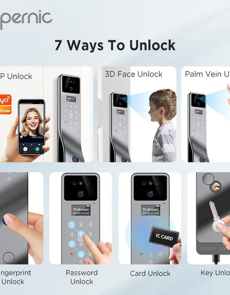 Tropernic F7 7 In 1 Tuya Fully Automatic Smart Door Lock with HD Camera Palm Unlock Video Surveillance 6068 Security Door Lock APP Remote Unlock Keyless Digital Lock Support Two Way Intercom