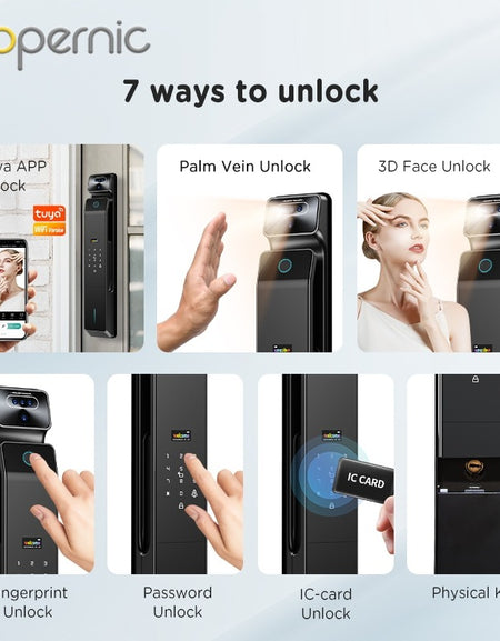 Tropernic V10 7 In 1 Tuya Smart Door Lock with Security Camera 3D Facial Recognition Fully Automatic Digital Lock Palmprint Unlock Intercom Security Door Lock