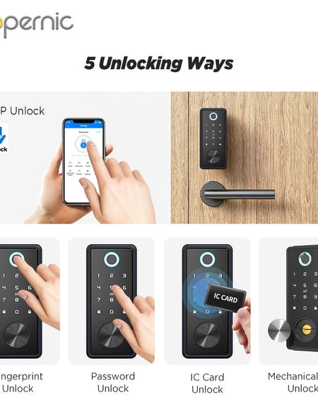 Tropernic T1 TTLOCK Fully Automatic Smart Lock Biometric Fingerprint Digital Door Lock with Sliding Cover Keyhole Password IC Card Key Unlock