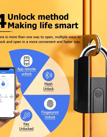 Tropernic 916 TTLOCK Smart Padlock IP67 Waterproof Fingerprint Padlock Bluetooth Unlock USB Rechargeable Portable Mini Anti-Theft Padlock With Key