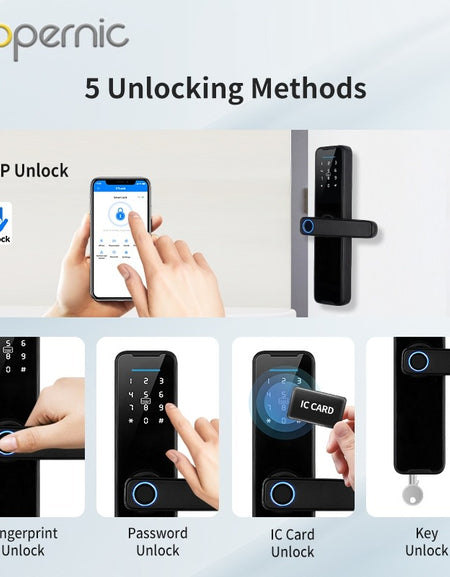 Tropernic K7 5 In 1 TTLOCK Smart Door Lock Fingerprint Lock Pintu Rumah APP Remote Unlock Password Digital Lock for Woodern Door APP Management Google Home Amazon Alexa