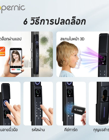 Tropernic A216 Tuya Smart Door Lock with Security Camera 3D Face Recognition Two-Way Intercom Fully Automatic Digital Lock for Sliding Doors Fingerprint Password Unlock with Doorbell