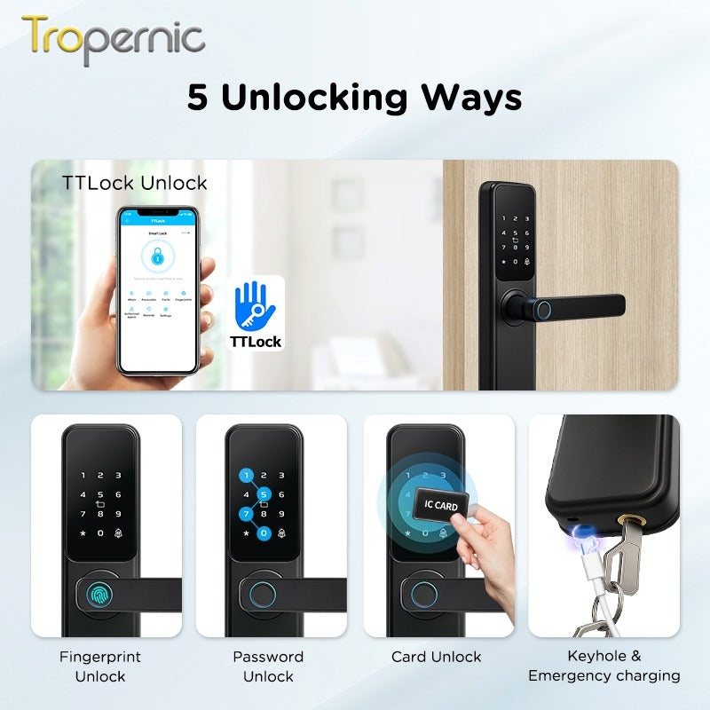 Tropernic DG01 TTLOCK Smart Door Lock with Doorbell APP Management Fingerprint Tombol Pintu Rumah Anti Theft Password Digital Lock Door Knob for Home Wooden Door