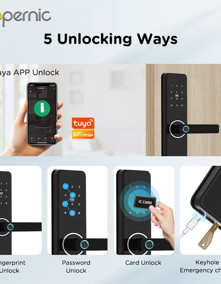 Tropernic Z13P Tuya Smart Door Lock with Doorbell Fingerprint Password Security Door Lock with Mechanical Anti-Lock 6068 Mortise