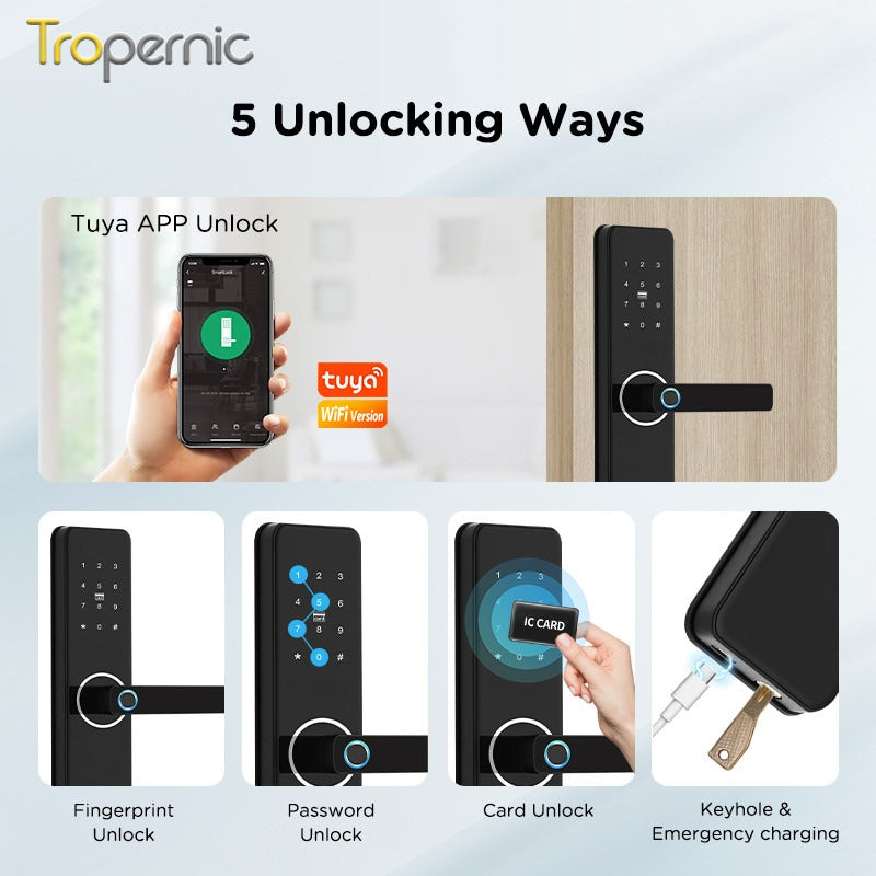 Tropernic Z13P Tuya Smart Door Lock with Doorbell Fingerprint Password Security Door Lock with Mechanical Anti-Lock 6068 Mortise