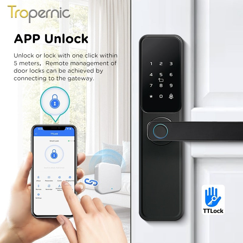 Tropernic DG01 TTLOCK Smart Door Lock with Doorbell APP Management Fingerprint Tombol Pintu Rumah Anti Theft Password Digital Lock Door Knob for Home Wooden Door