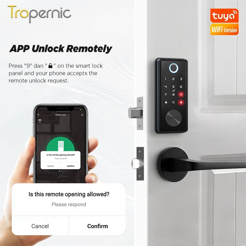 Tropernic T1 Tuya Smart Door Lock WiFi Remote Unlock Digital Password IC Card Biometric Fingerprint Unlock Fully Automatic Electric Deadbolt