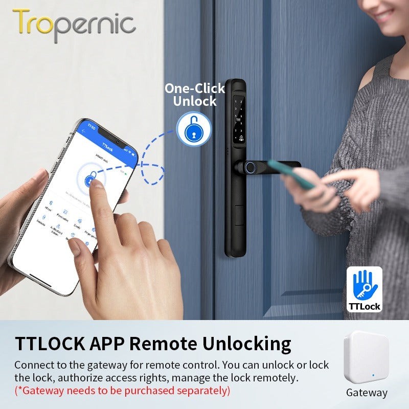 Tropernic A6 TTLOCK Smart Door Lock with Doorbell APP Remote Unlock Waterproof Sliding Door Lock Fingerprint Digital Lock Google Home Amazon Alexa
