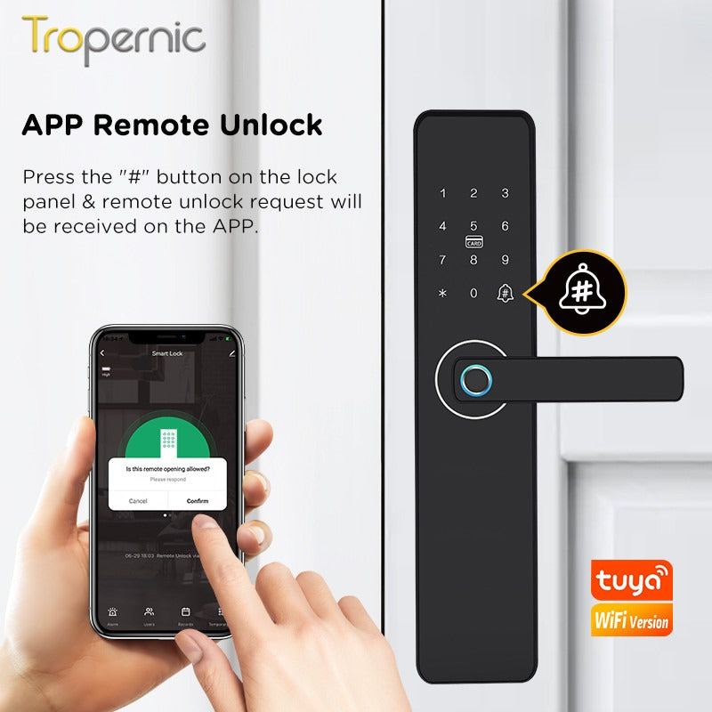 Tropernic Z13P Tuya Smart Door Lock with Doorbell Fingerprint Password Security Door Lock with Mechanical Anti-Lock 6068 Mortise