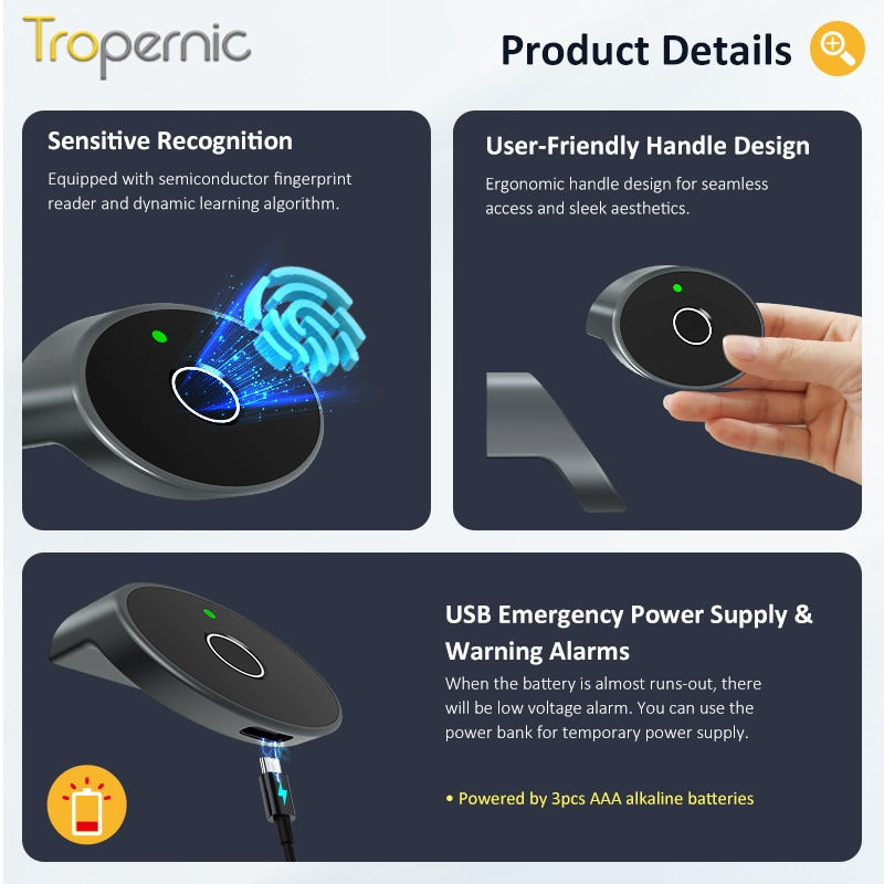 Tropernic C200-F Fingerprint Cabinet Lock Multi Functional Drawer Lock NFC Smart Cabiner Lock with Public Mode
