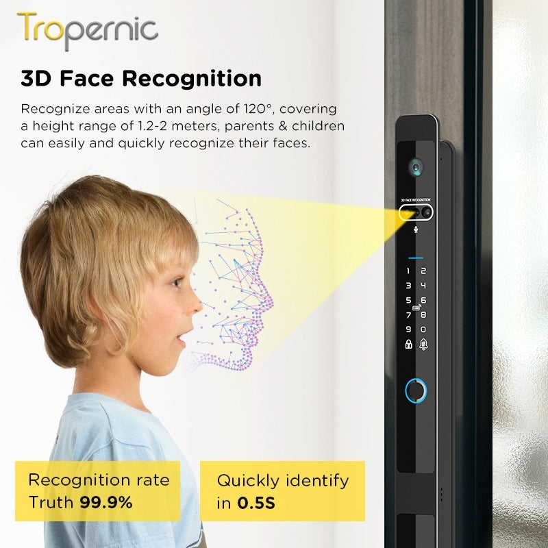 Tropernic Z1PRO Tuya Smart Door Lock with Camera 3D Face Unlock Fully Automatic Kunci Pintu Rumah Two Way Intercom Digital Sliding Door Lock for Aluminum Door