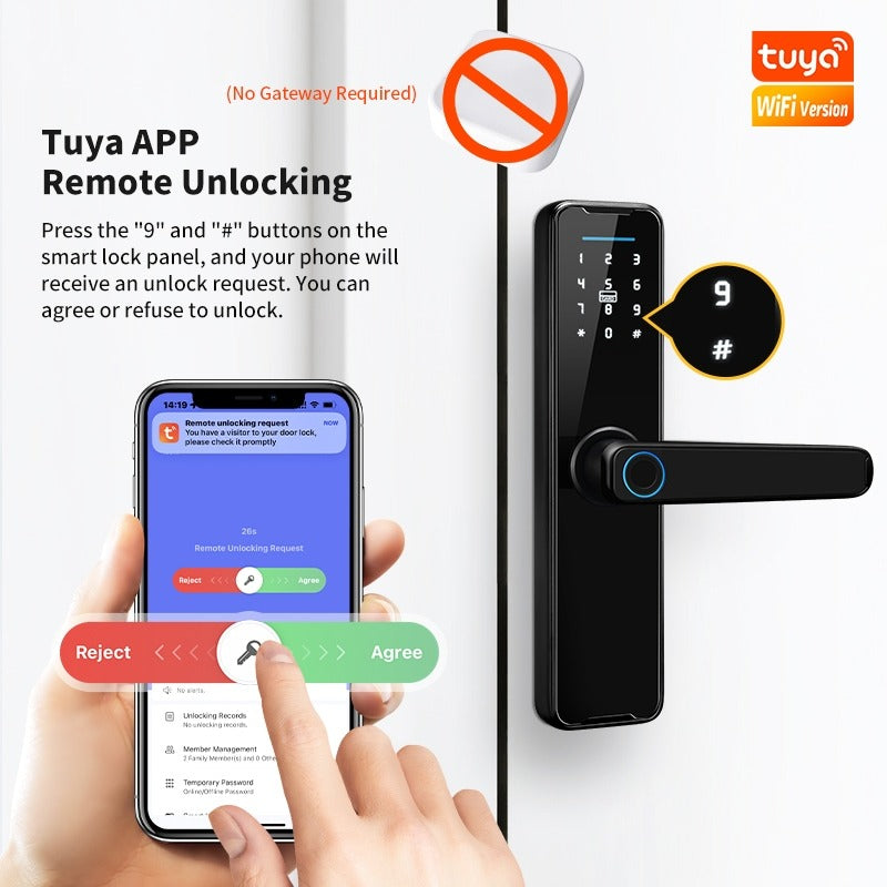 Tropernic K7 5 In 1 Tuya WiFi Smart Door Lock with Doorbell APP Remote Unlock Digital Lock Fingerprint Tombol Pintu Rumah Password Electronic Lock for Home Wooden Door