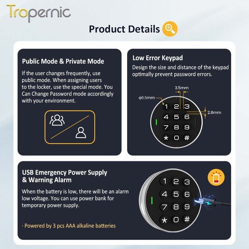 Tropernic E60-CK 2 In 1 Smart Drawer Lock with Public Mode Password Cabinet Lock with IC Card Keyless Universal Cabinet Lock for Home Hotel Sauna Room