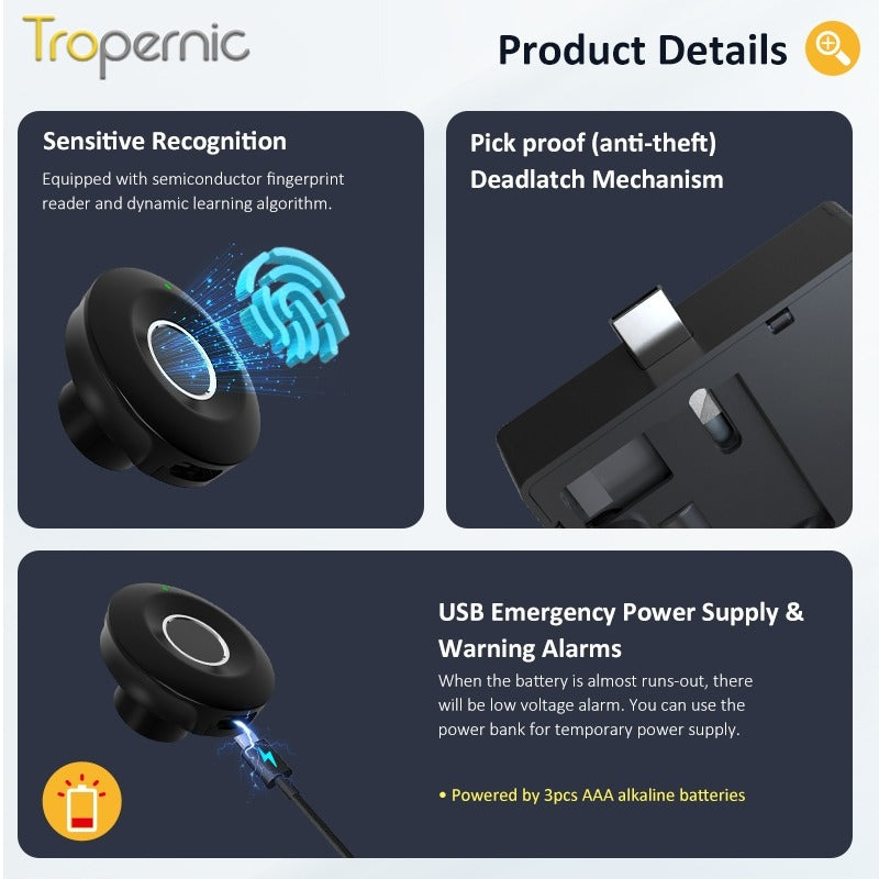 Tropernic S102-F Fingerprint Smart Cabinet Lock NFC Drawer Lock with Public Mode for Home Public Cabinet