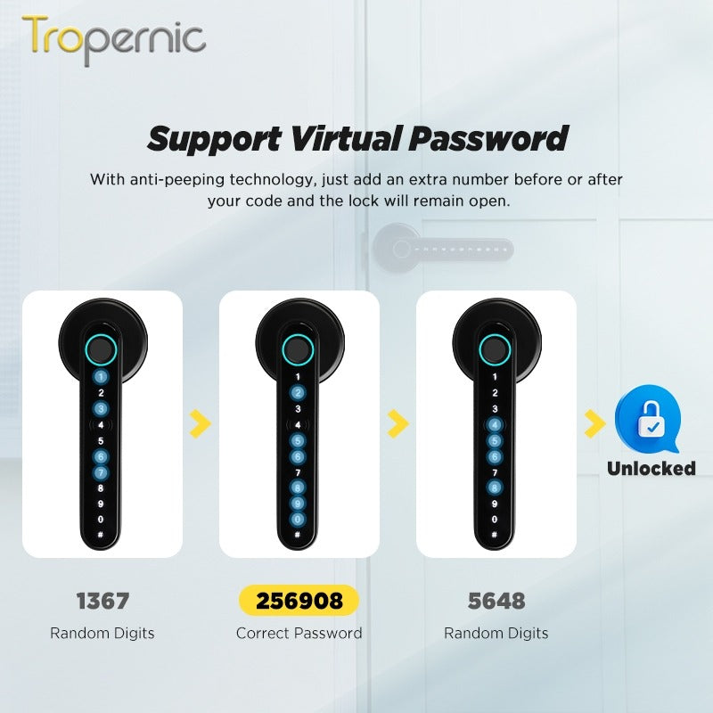 Tropernic C6 TTLOCK 5 In 1  Digital Door Lock APP Remote Unlock Anti Theft Fingerprint Handle Password Smart Lock 60/70MM Single Latch For Bedroom Home Hotel