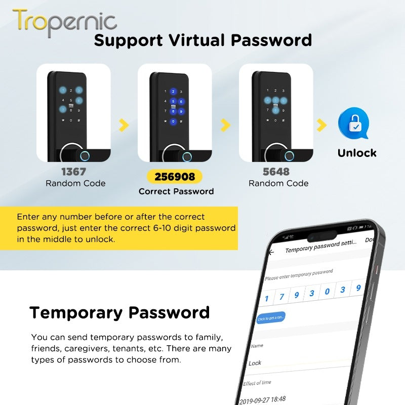 Tropernic Z13P Tuya Smart Door Lock with Doorbell Fingerprint Password Security Door Lock with Mechanical Anti-Lock 6068 Mortise