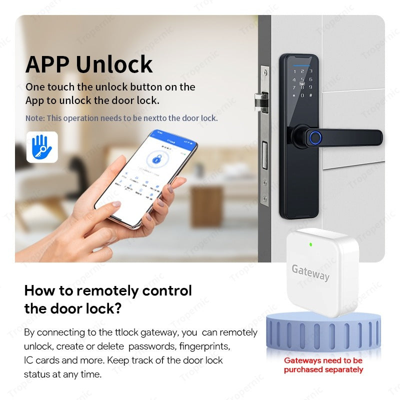 Tropernic K7 5 In 1 TTLOCK Smart Door Lock Fingerprint Lock Pintu Rumah APP Remote Unlock Password Digital Lock for Woodern Door APP Management Google Home Amazon Alexa