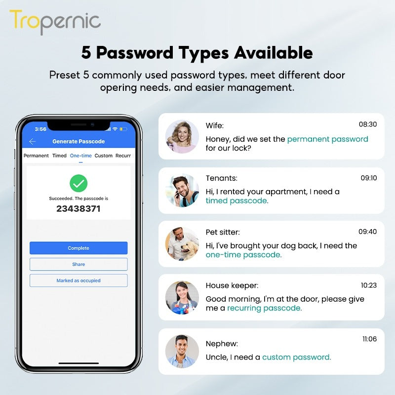 Tropernic A6 TTLOCK Smart Door Lock with Doorbell APP Remote Unlock Waterproof Sliding Door Lock Fingerprint Digital Lock Google Home Amazon Alexa
