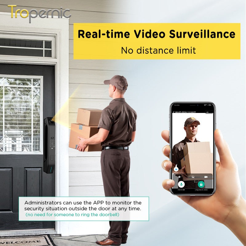 Tropernic Z37 7 In 1 Tuya Smart Door Lock with HD Camera Video Surveillance APP Remote Unlock Fully Automatic Security Door Digital Lock Face Palm Print Unlock Kunci Pintu Rumah